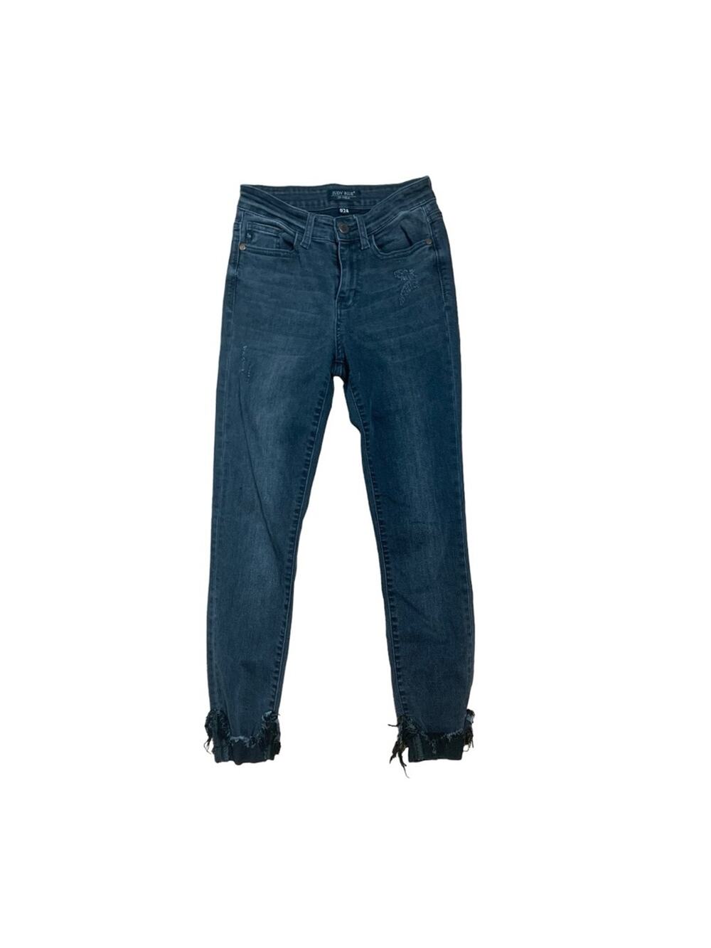 Judy Blue 0 24 black skinny fit denim jeans distressed raw hem cute casual basic